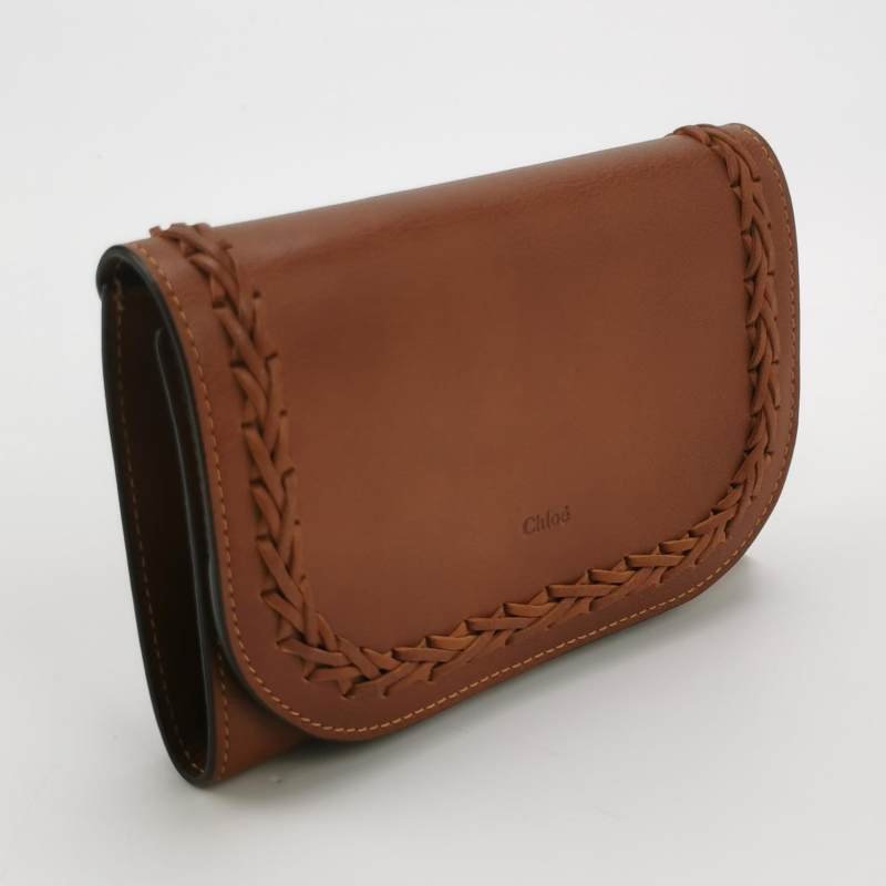 Chloe牛皮純色字母logo編織錢包-2