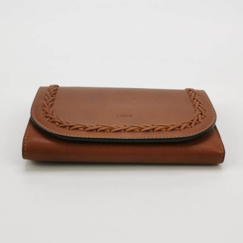 Chloe牛皮純色字母logo編織錢包-4