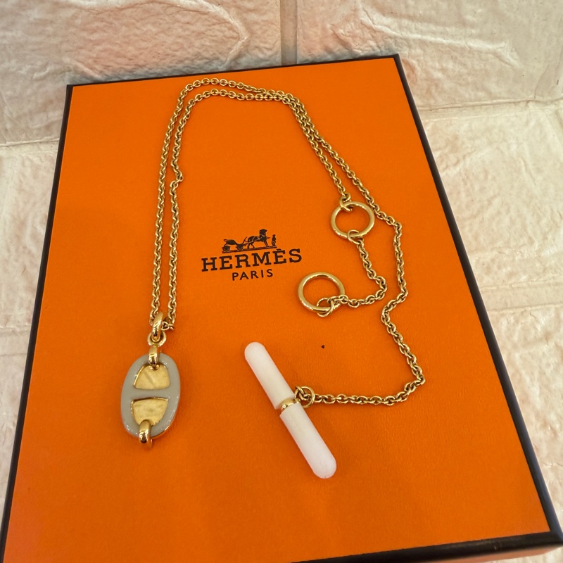 Hermes 奶茶色豬鼻金項鏈-3