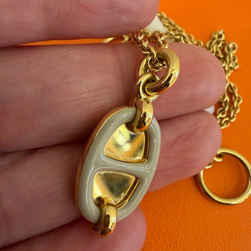 Hermes 奶茶色豬鼻金項鏈-5