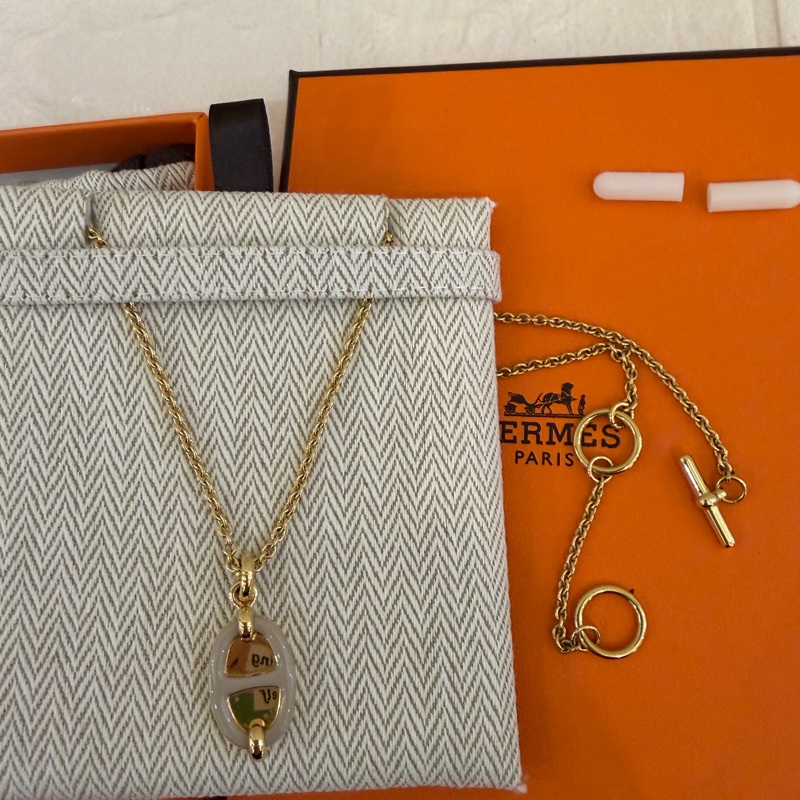 Hermes 奶茶色豬鼻金項鏈-7