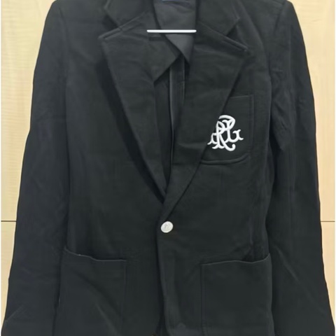 近全新 Polo Ralph Lauren 標誌飾章針織西裝外套 黑銀 女0號 修身收腰