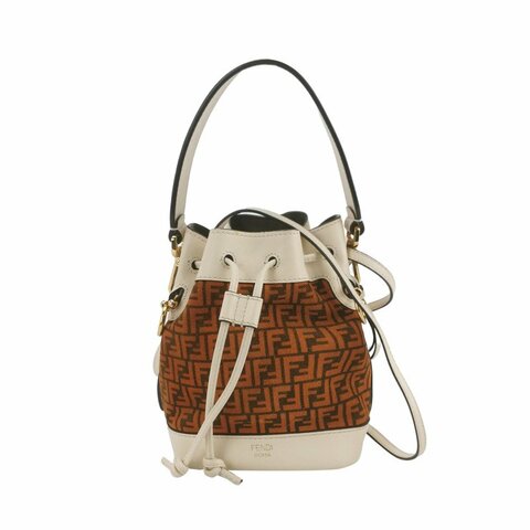 Fendi MonTresor迷你牛皮翻毛皮雙F老花抽繩斜挎包單肩包