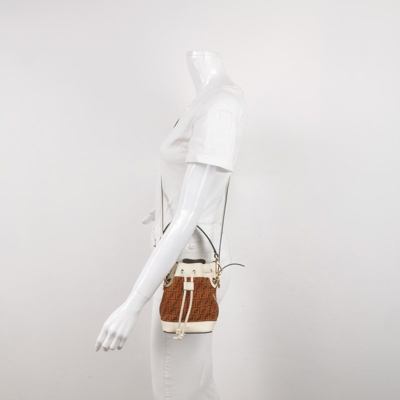 Fendi MonTresor迷你牛皮翻毛皮雙F老花抽繩斜挎包單肩包-1