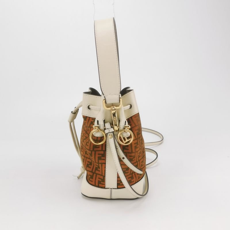 Fendi MonTresor迷你牛皮翻毛皮雙F老花抽繩斜挎包單肩包-2