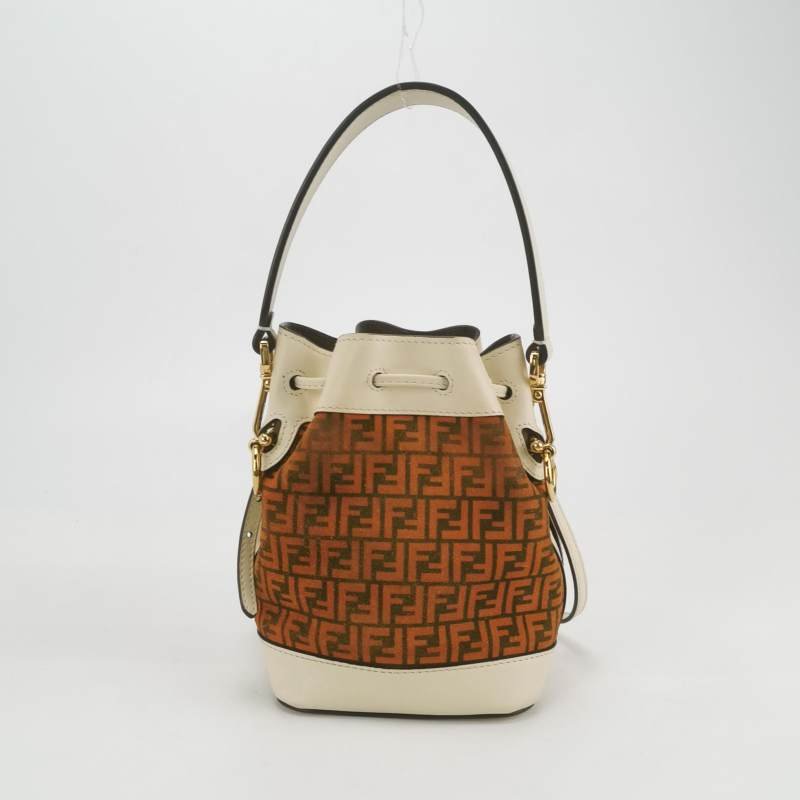 Fendi MonTresor迷你牛皮翻毛皮雙F老花抽繩斜挎包單肩包-4