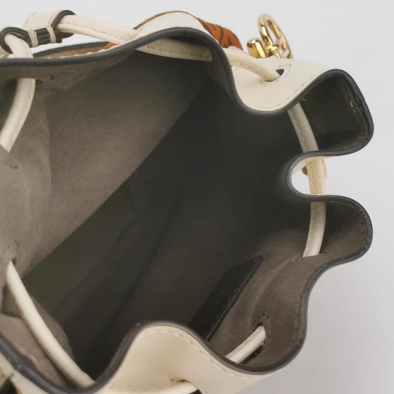 Fendi MonTresor迷你牛皮翻毛皮雙F老花抽繩斜挎包單肩包-6