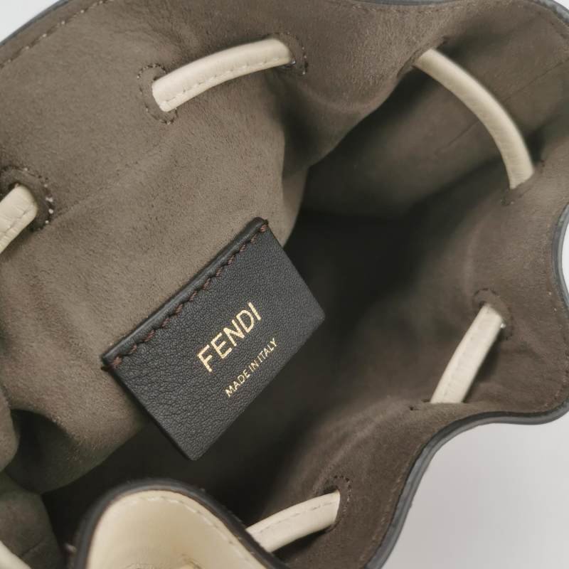 Fendi MonTresor迷你牛皮翻毛皮雙F老花抽繩斜挎包單肩包-7