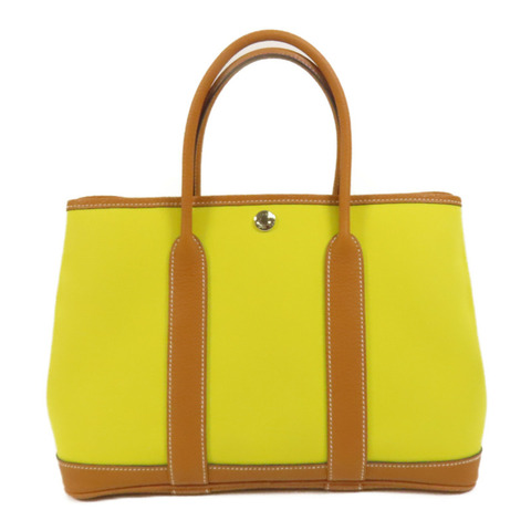 HERMES 帆布Garden Party TPM銀扣手挽袋Lime