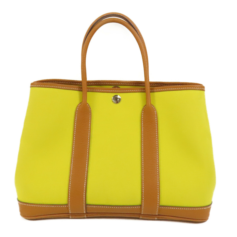 HERMES 帆布Garden Party TPM銀扣手挽袋Lime-1