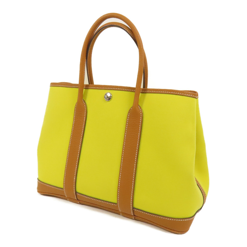 HERMES 帆布Garden Party TPM銀扣手挽袋Lime-2