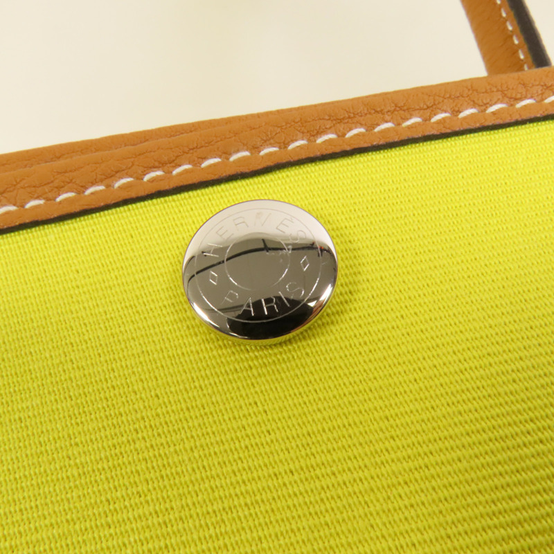 HERMES 帆布Garden Party TPM銀扣手挽袋Lime-6