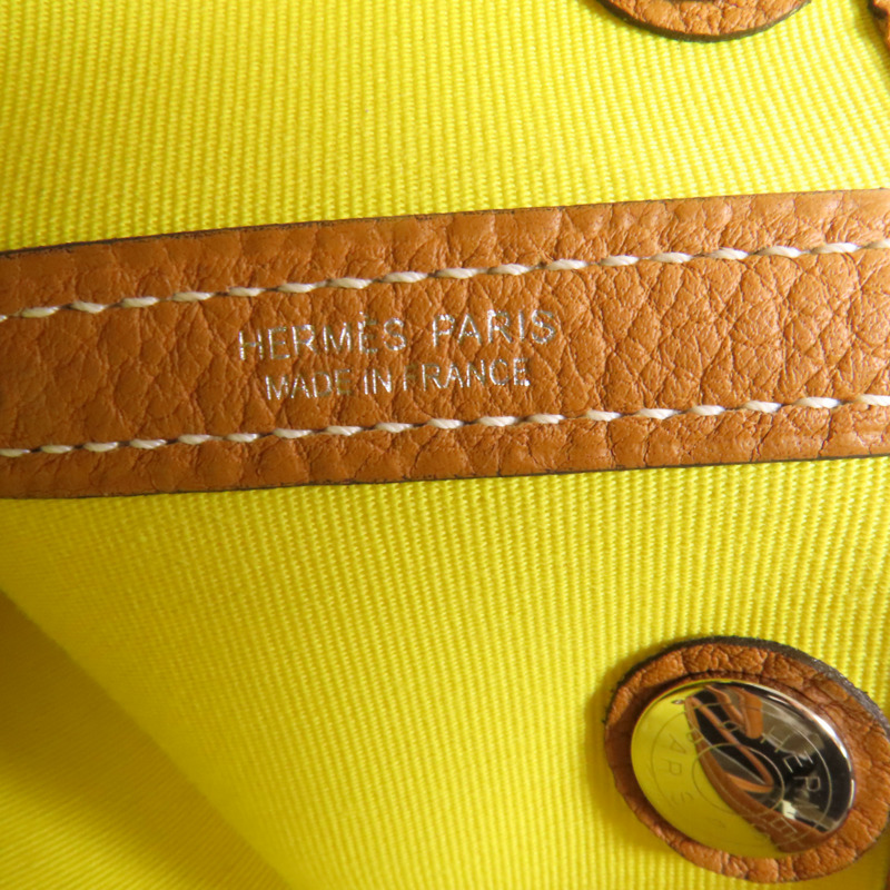 HERMES 帆布Garden Party TPM銀扣手挽袋Lime-7