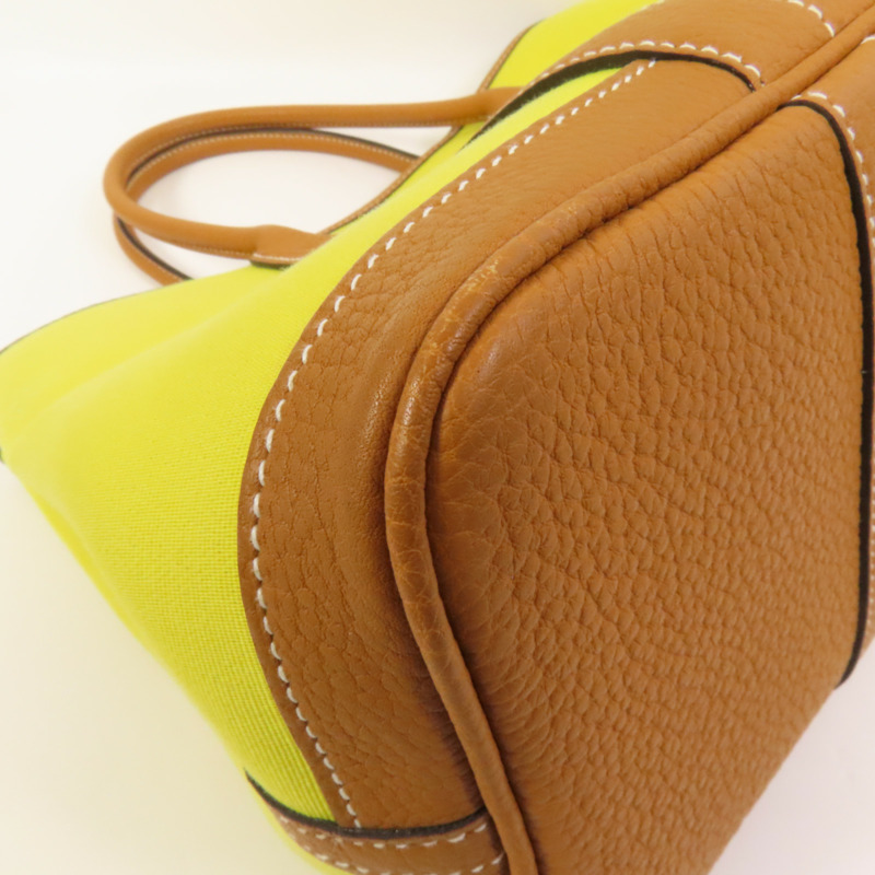HERMES 帆布Garden Party TPM銀扣手挽袋Lime-9