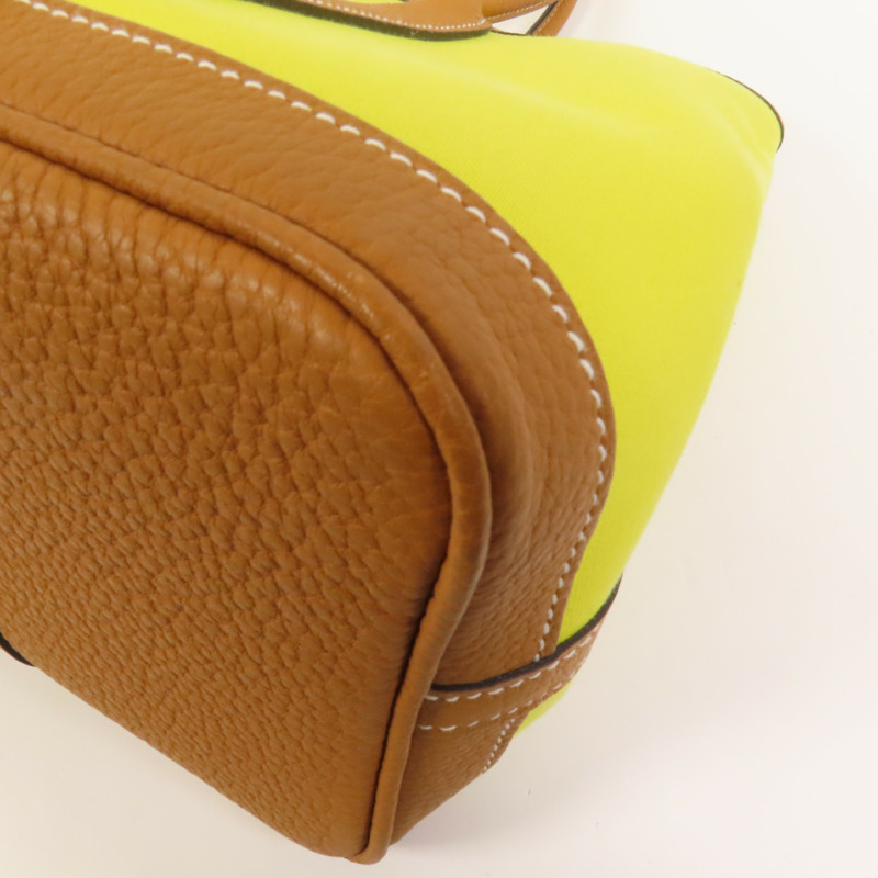 HERMES 帆布Garden Party TPM銀扣手挽袋Lime-10