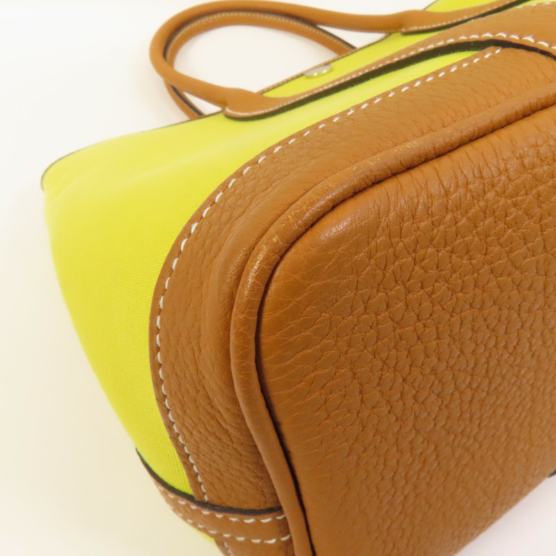 HERMES 帆布Garden Party TPM銀扣手挽袋Lime-11