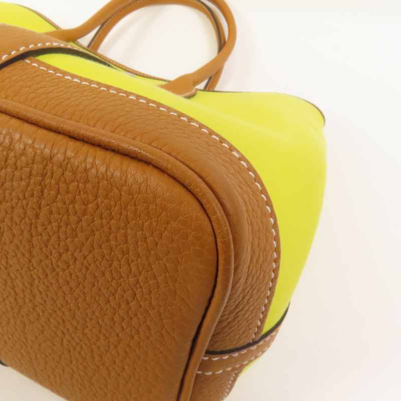 HERMES 帆布Garden Party TPM銀扣手挽袋Lime-12