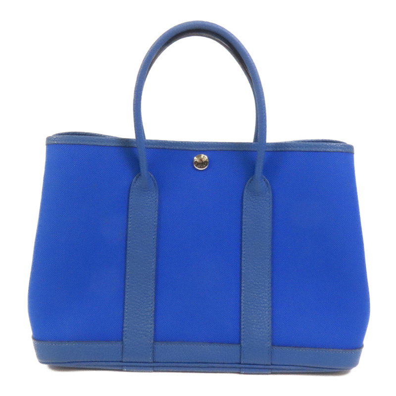 HERMES 帆布Garden Party TPM銀扣手挽袋Blue France-0