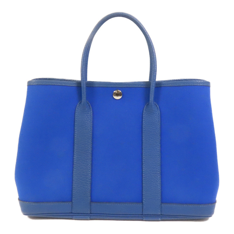 HERMES 帆布Garden Party TPM銀扣手挽袋Blue France-1