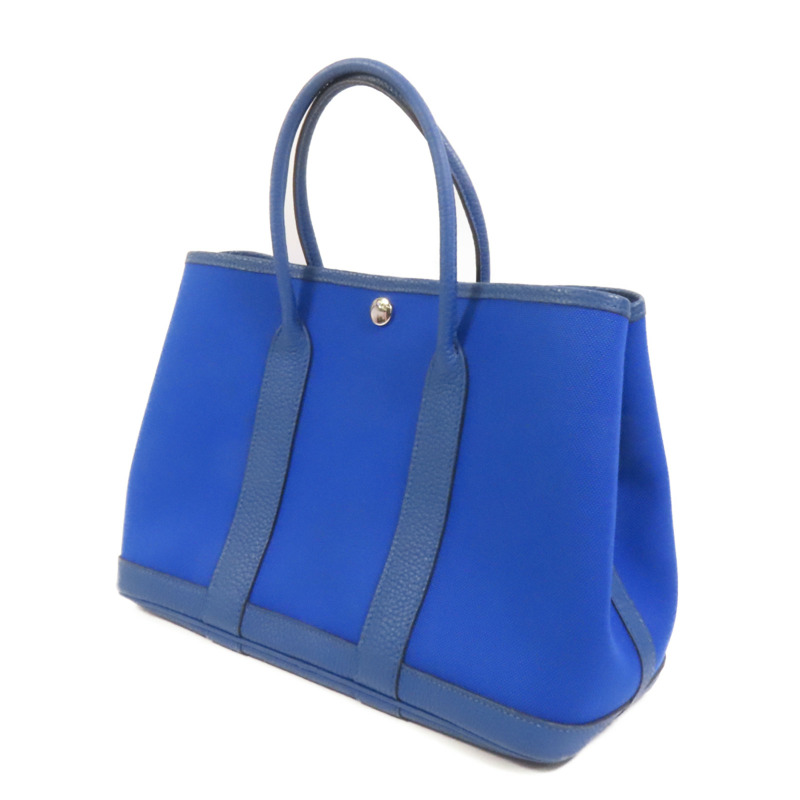 HERMES 帆布Garden Party TPM銀扣手挽袋Blue France-2