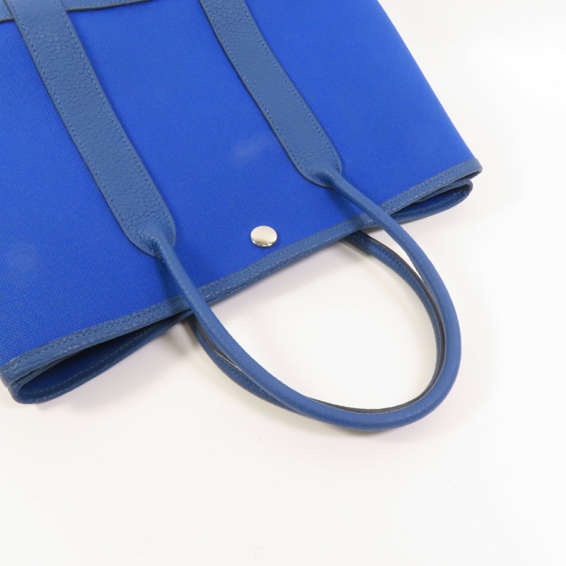 HERMES 帆布Garden Party TPM銀扣手挽袋Blue France-4