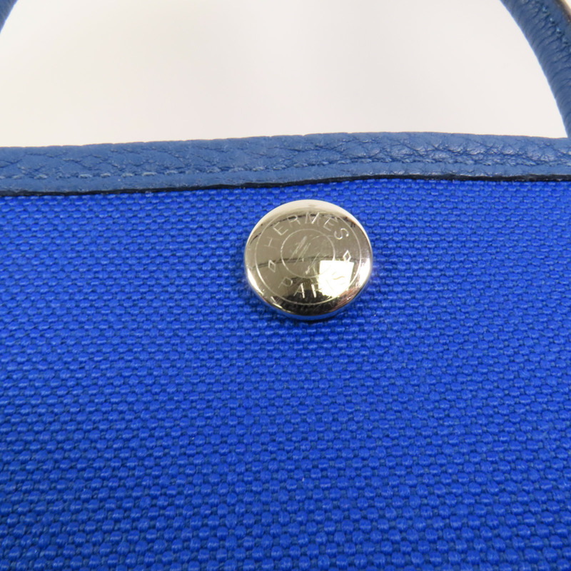 HERMES 帆布Garden Party TPM銀扣手挽袋Blue France-5