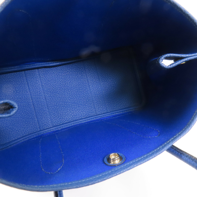 HERMES 帆布Garden Party TPM銀扣手挽袋Blue France-6