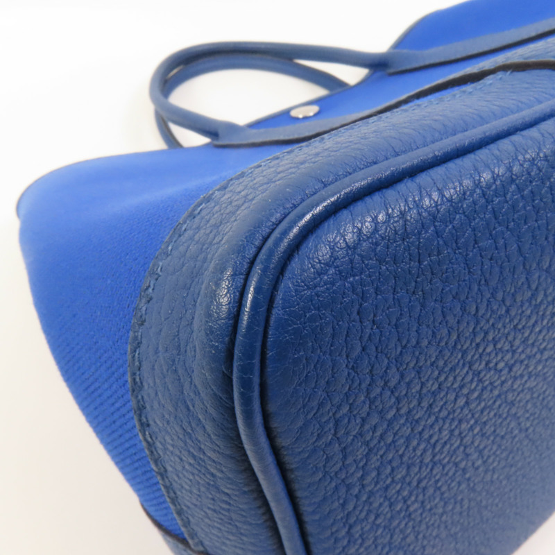 HERMES 帆布Garden Party TPM銀扣手挽袋Blue France-9