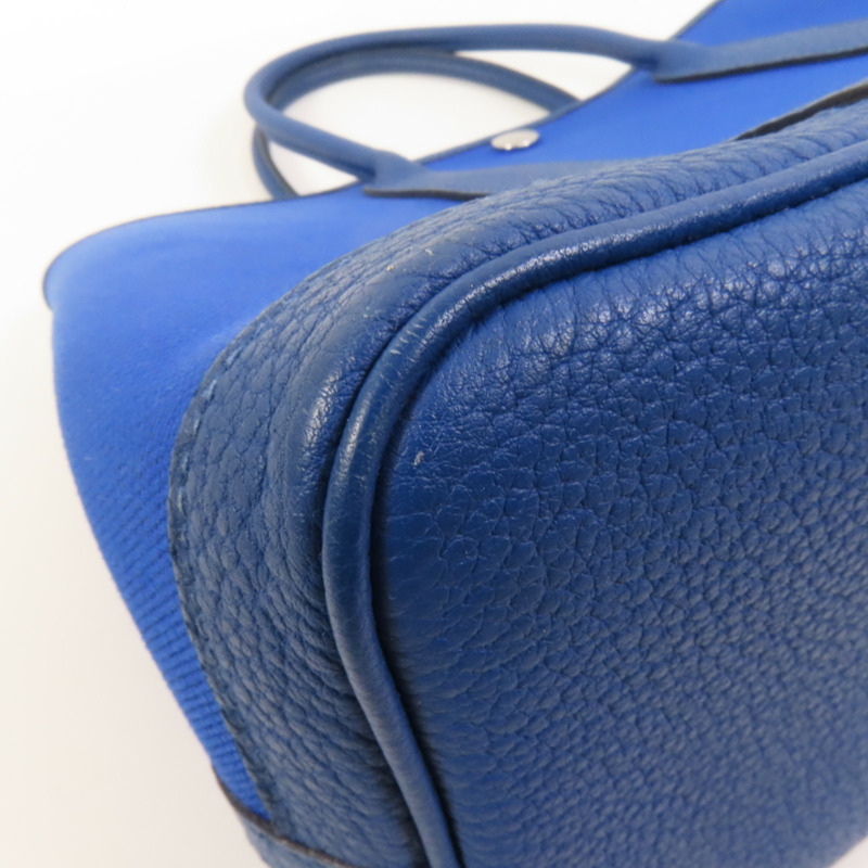 HERMES 帆布Garden Party TPM銀扣手挽袋Blue France-10