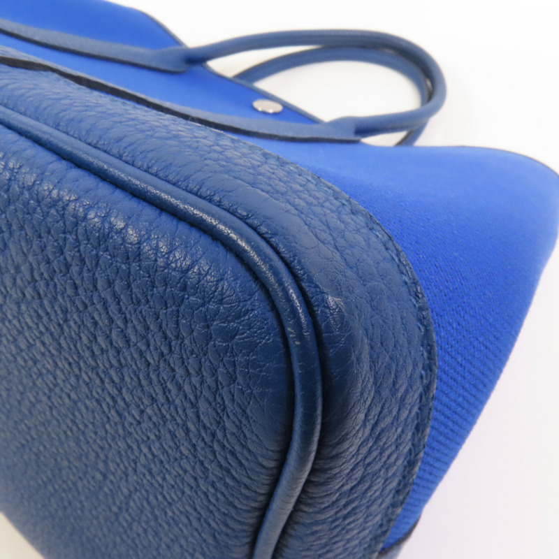 HERMES 帆布Garden Party TPM銀扣手挽袋Blue France-11