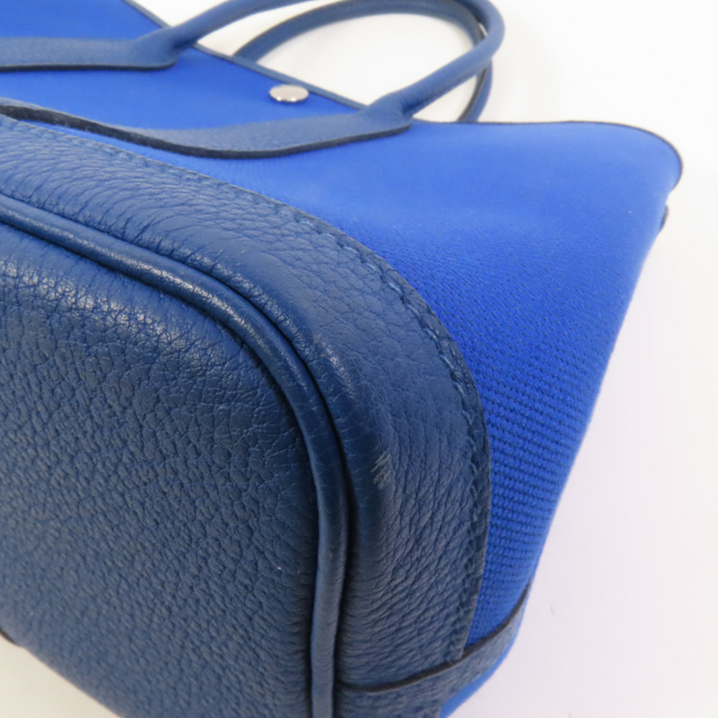 HERMES 帆布Garden Party TPM銀扣手挽袋Blue France-12