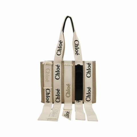 Chloe Woody中號牛皮帆布徽標緞帶單肩包