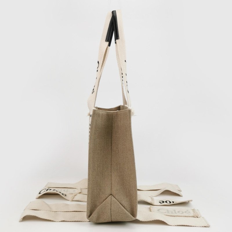 Chloe Woody中號牛皮帆布徽標緞帶單肩包-3