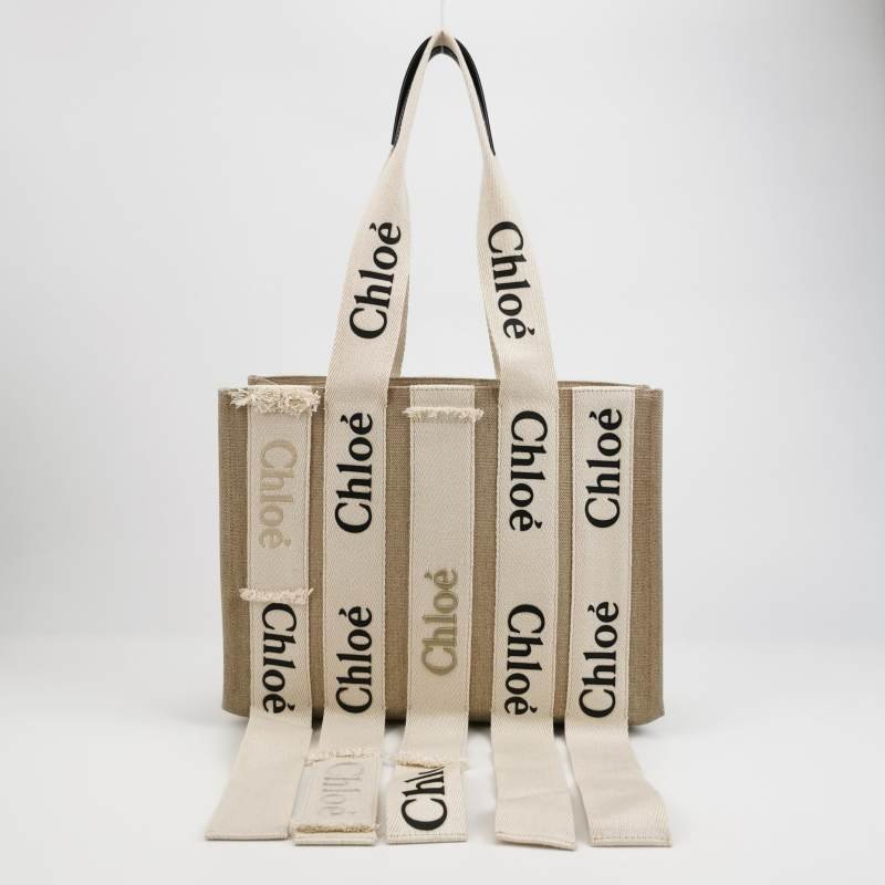 Chloe Woody中號牛皮帆布徽標緞帶單肩包-4