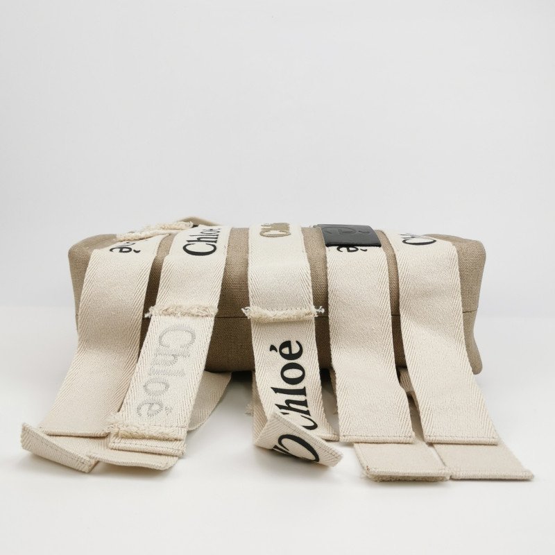 Chloe Woody中號牛皮帆布徽標緞帶單肩包-5