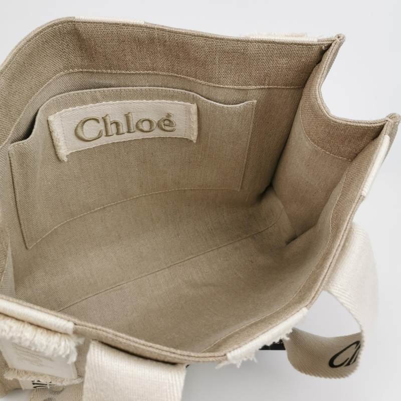 Chloe Woody中號牛皮帆布徽標緞帶單肩包-6