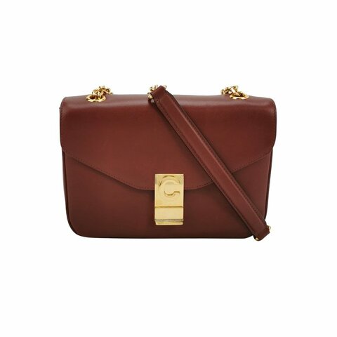 Celine C Bag中號牛皮純色金屬鎖扣單肩包
