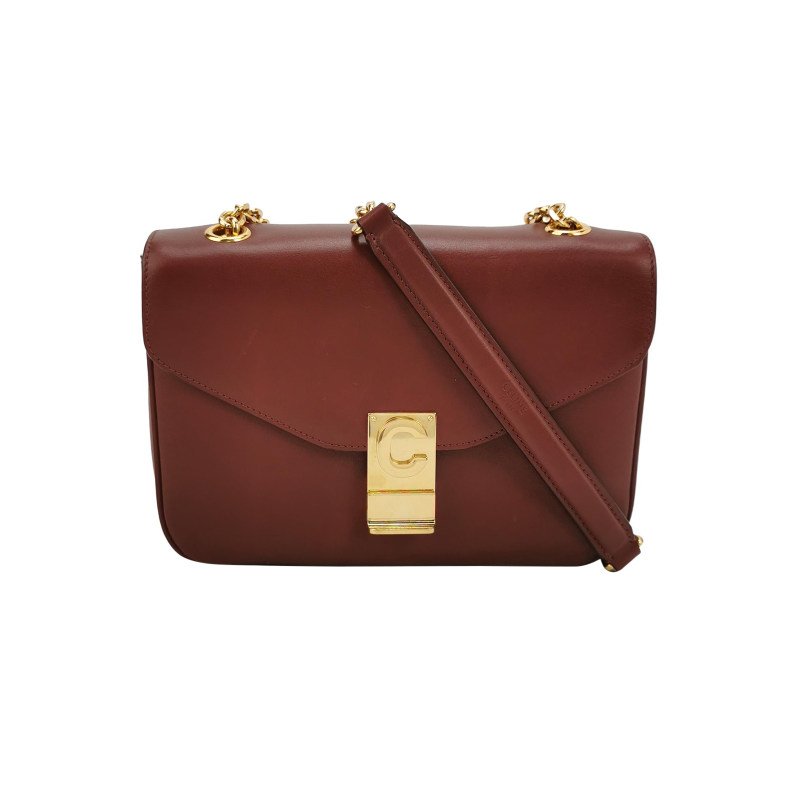 Celine C Bag中號牛皮純色金屬鎖扣單肩包-0