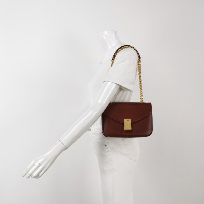 Celine C Bag中號牛皮純色金屬鎖扣單肩包-1