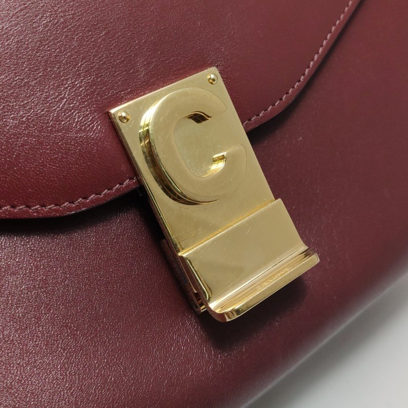 Celine C Bag中號牛皮純色金屬鎖扣單肩包-10