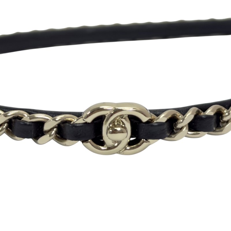 CHANEL CC 皮穿鏈 髮箍-1