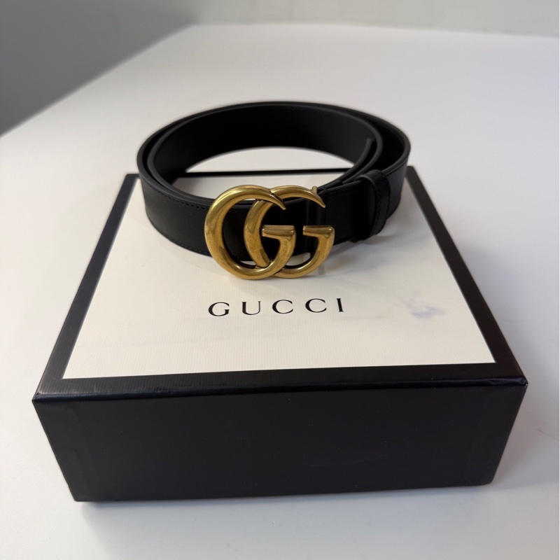 Gucci經典款雙G皮帶（85公分）閒置未使用-0