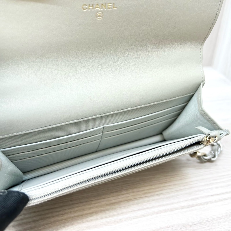 CHANEL鼠尾草灰羊皮銀釦19WOC鏈包AP0957-6