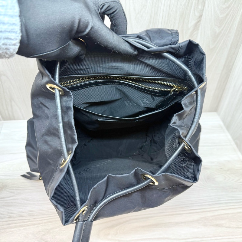 Burberry黑拚棕皮革金釦The Rucksack中號尼龍後背包-5