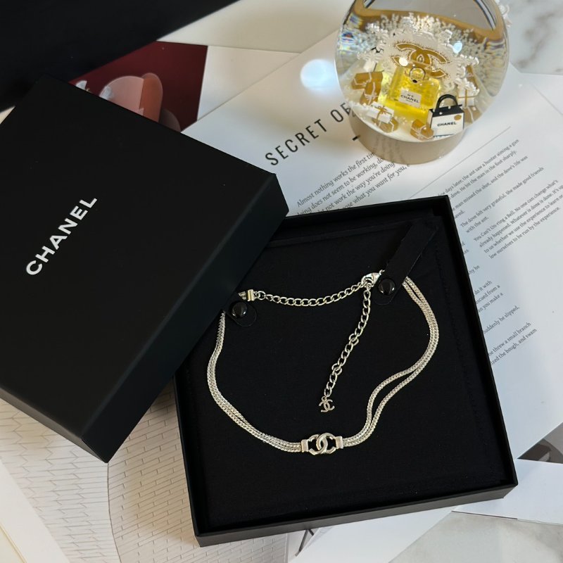 CHANEL 24B雙C蛇骨雙層銀鍊-2
