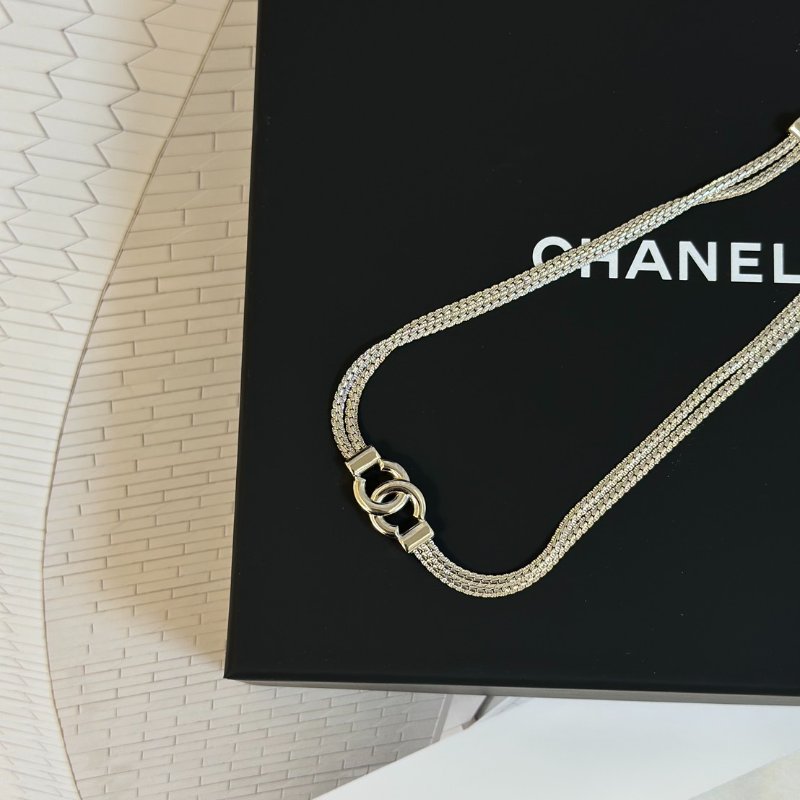 CHANEL 24B雙C蛇骨雙層銀鍊-3