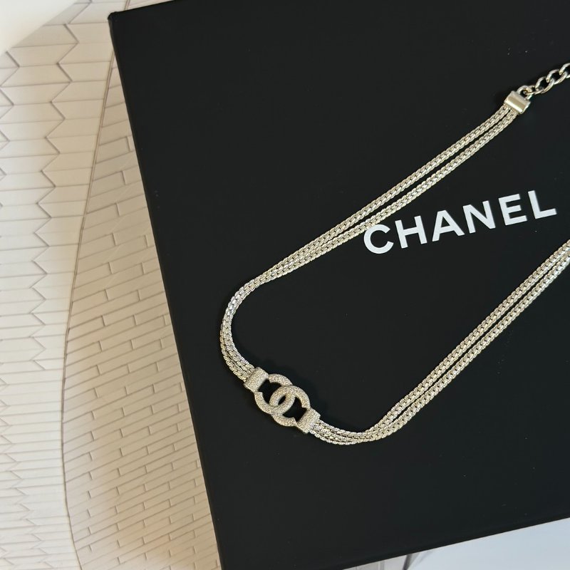 CHANEL 24B雙C蛇骨雙層銀鍊-4