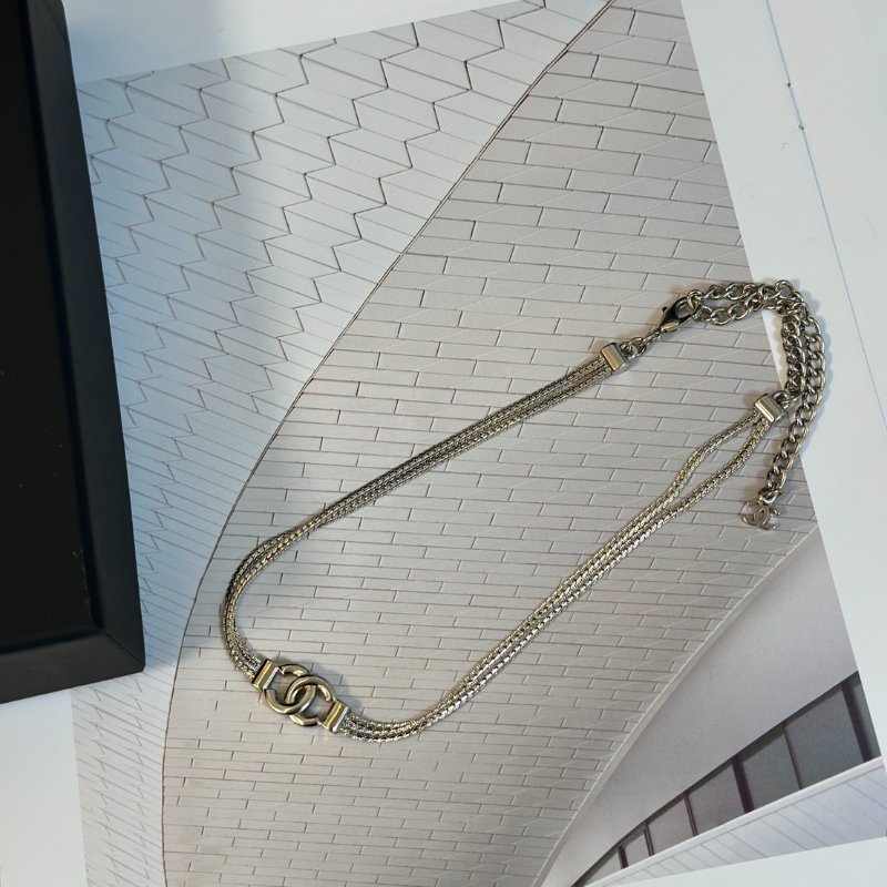 CHANEL 24B雙C蛇骨雙層銀鍊-6