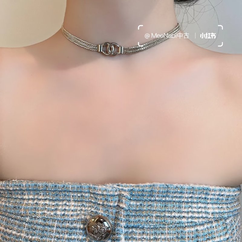 CHANEL 24B雙C蛇骨雙層銀鍊-7