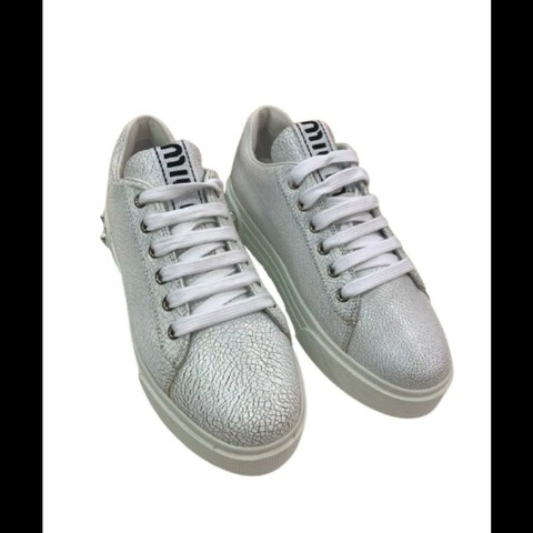 Miu Miu 裂紋款皮革運動鞋 休閒鞋 37碼